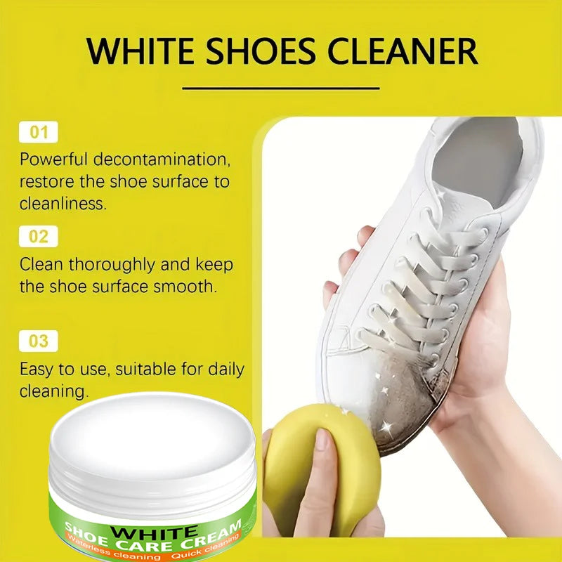 White Shoe Cleaning Cream, Stain Removal and Whitening - No Water Scrubbing, Removes Yellowing. Suitable for Multiple Materials,