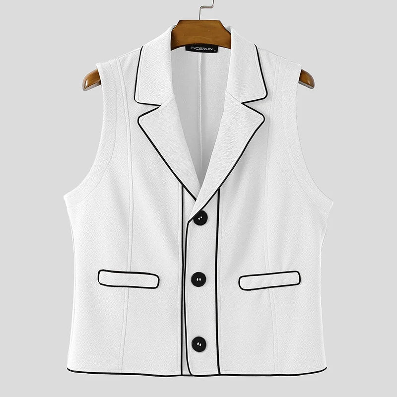 INCERUN Men Vests Patchwork Lapel Sleeveless Button Casual Male Waistcoats Color-block Streetwear 2025 Fashion Vests Men S-5XL