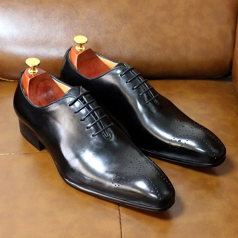 Italian Mens Genuine Leather Dress Shoes Blue Purple Oxfords Wedding Party Formal Shoes Whole Cut Elegant Men's Footwear