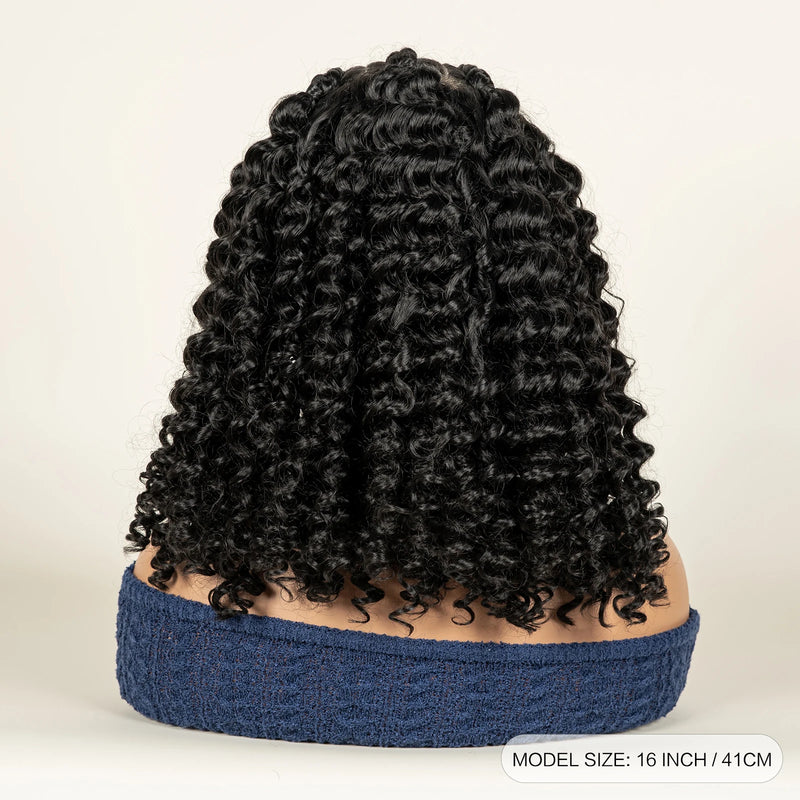 Cornrow Braided Curly Hair Wig Deep Wave Synthetic Hair Wigs with Baby Transparent 13x6 Lace Frontal 16in Hair Fits Black Women
