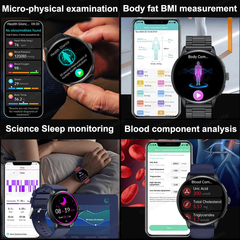 2026 New AI Accurate Diagnosis Body Fat Uric Acid BP ECG SmartWatch HD AMOLED Screen call Sport Health Smart watch For Men women