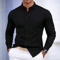 Men's stand-up collar white or black long-sleeved shirt | SAMAG