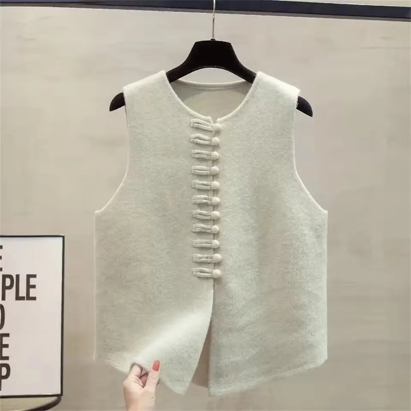 Fashion Cardigan Vest Sleeveless Waistcoat 2025 New Spring O- Neck Solid Button Knitted Women's Clothing Basic Tops
