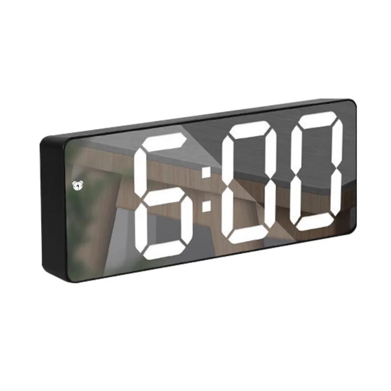 Modern Minimalist Voice-Control Alarm Clock, Black & White  Multi-Functional & Portable LED Mirror-Surface Digital Clock