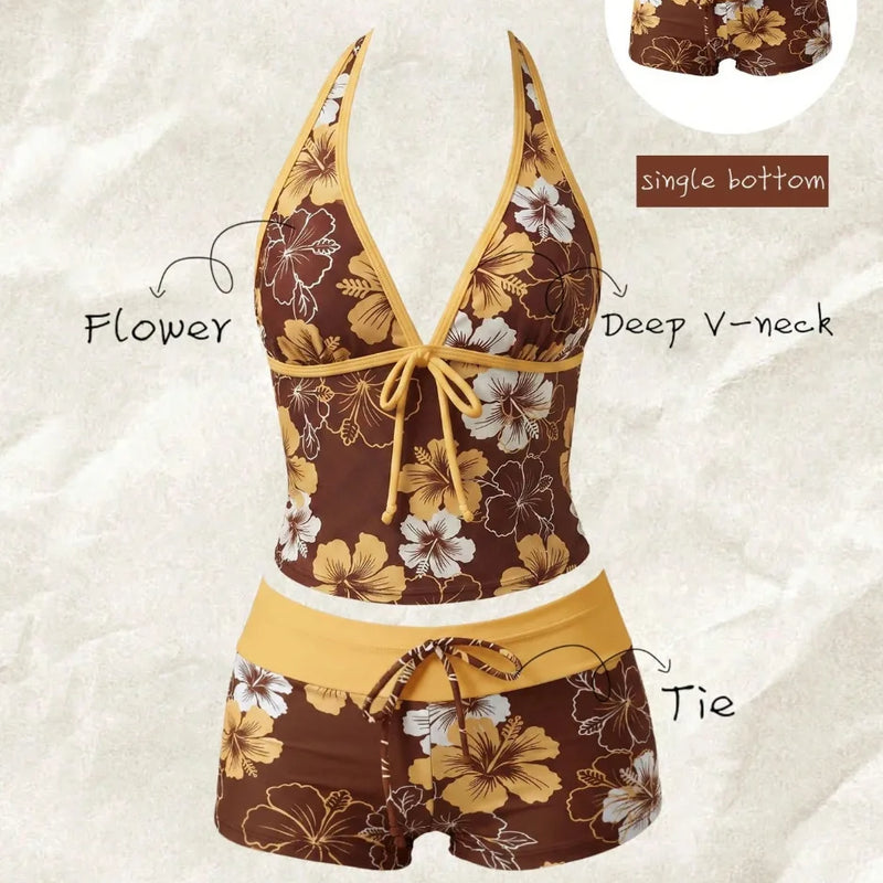 Women Bikinis Set Vintage Striped Floral Tankini Swimsuit | SAMAG
