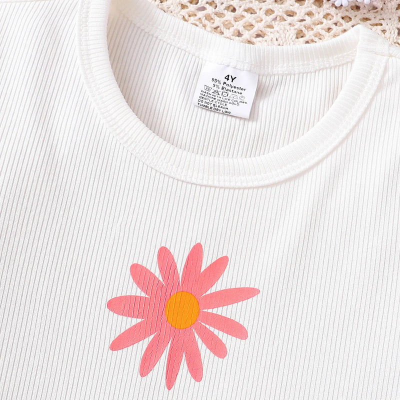 Summer Casual White T-Shirt for Girls with Daisy Print | SAMAG