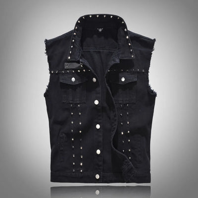 Vests Men Denim Jacket Rivet Spliced Coat Turn Down | SAMAG
