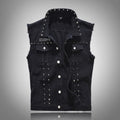 Vests Men Denim Jacket Rivet Spliced Coat Turn Down Collar Slim Fit Vest Sleeveless Coats Streetwear Pocket Button High Street