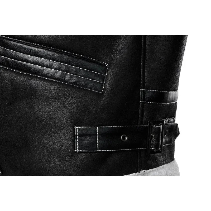 Winter Men Fleece-Lined Thicken Fur Integrated Leather New Men Leather Clothing with Stand Collar Lambswool Leather Jacket