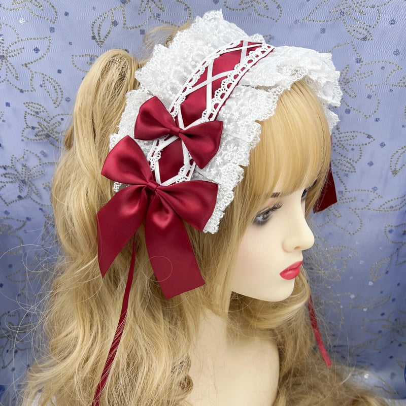 2024 Japanese Lace Bow Ribbon Lolita Headdress Ears on The Head Headband Lolita Maid Anime Cosplay Hair Accessories