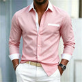 Men's shirt color blocking black and white lapel slim fit | SAMAG