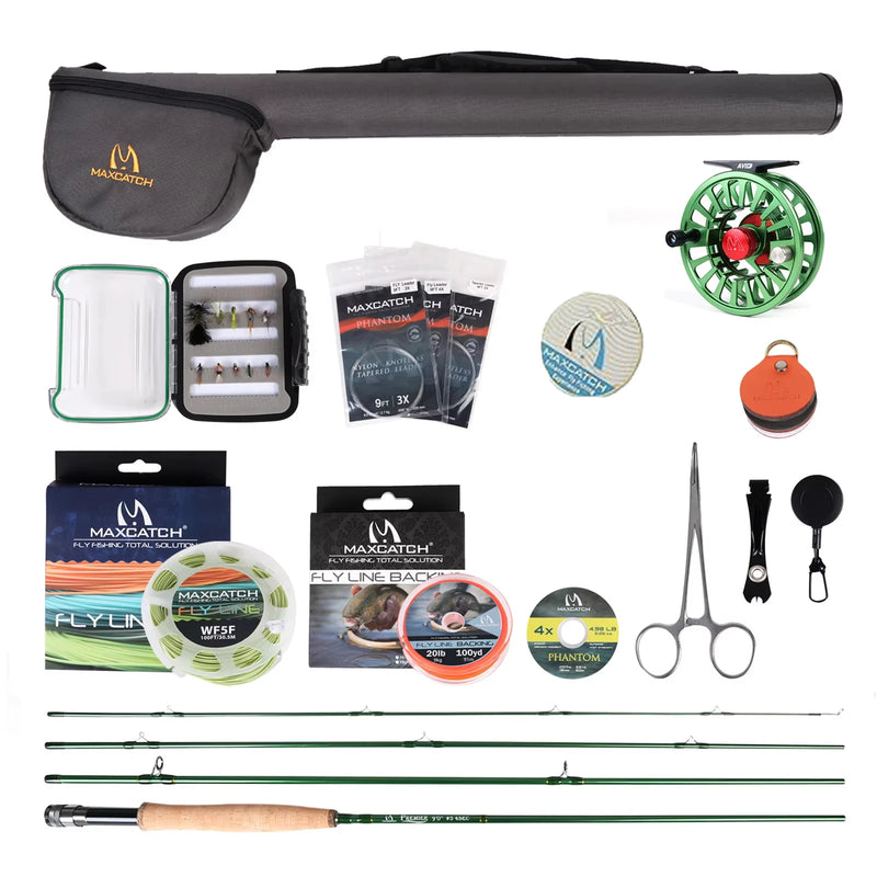 Maximumcatch Premier Fly Fishing Rod Reel Combo Complete Kit with Line Case 4 Piece Fly Rod Outfit for Beginner Anglers