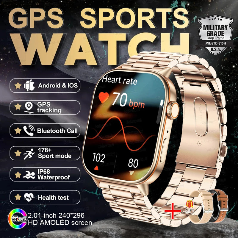 New GPS Military Smart Watch Bulit-in GPS Compass Altimeter Barometric 10ATM IP69K Waterproof AMOLED BT Call Smartwatch