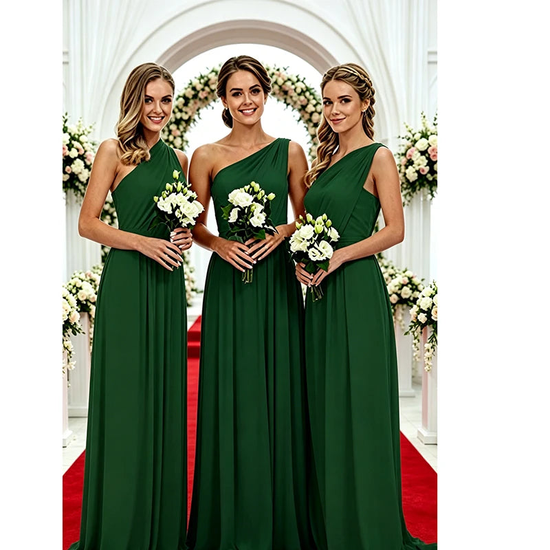 One Shoulder Lemon Yellow Bridesmaid Dresses Chiffon | SAMAG