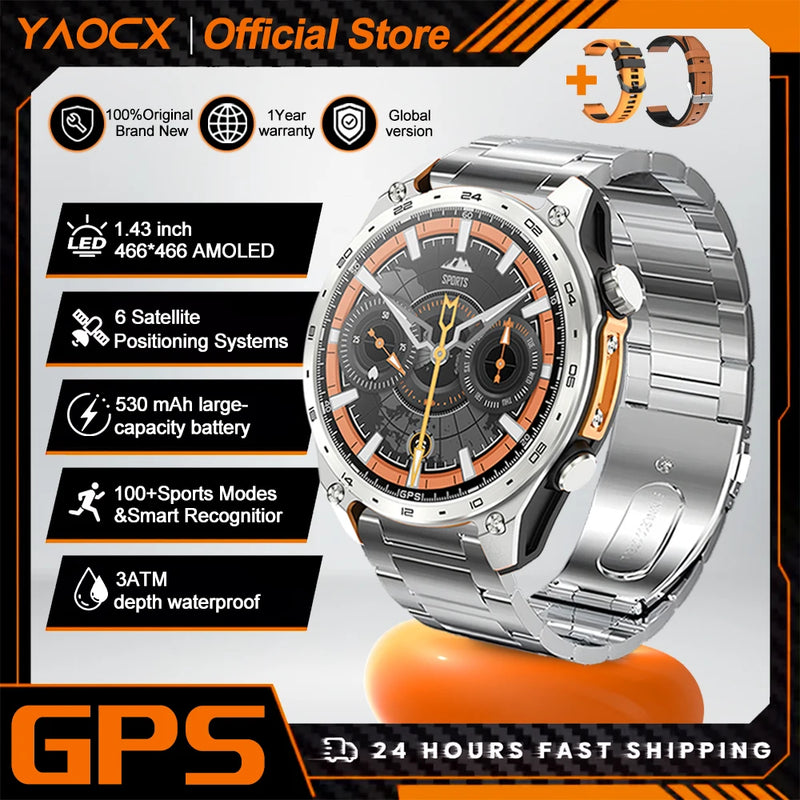 2026 New Military Smart Watch Men Built-in GPS 530mah Bluetooth Call 3ATM Waterproof Barometric Altimeter Sports Smart Watches
