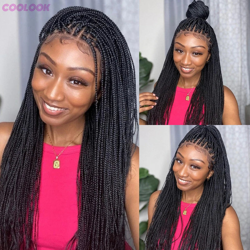 Cornrows Braided Wig Small Square Knotless Box Braids Wigs For Black Women With Baby Hair Synthetic Long 36Inches Braiding Hair