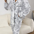 Women's Bubble Crinkle Floral Print Long Sleeve Pajama Set Silk 2 Pieces Set Pajamas for Women
