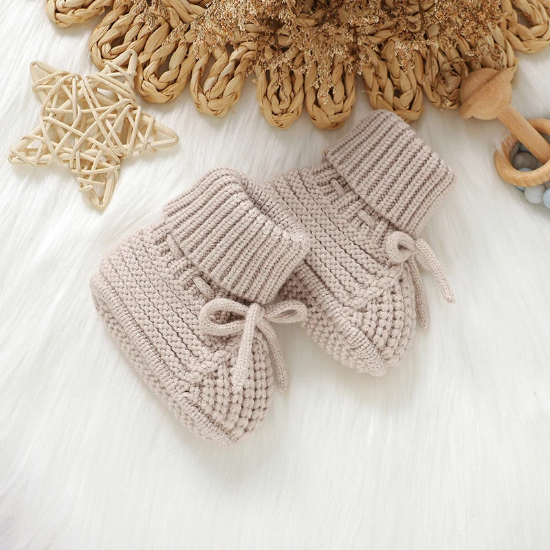 Baby Booties Knitted 0-12m Soft Soled Anti-Slip Newborn Boys Girls First Walkers Shoes Infant Toddler Unisex Sock Boot Kids Crib