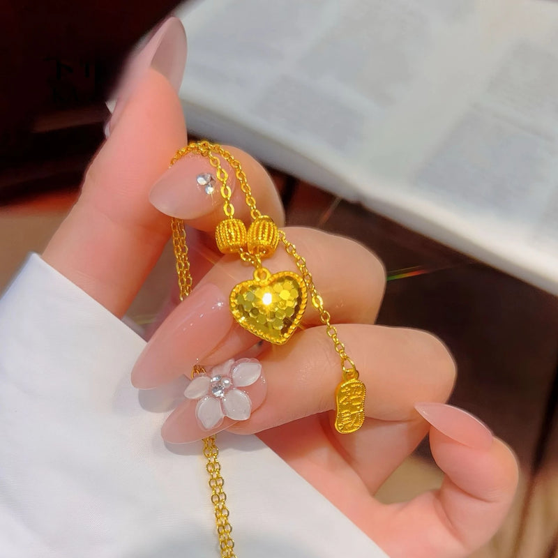 Fine 18 K Gold Color Heart Shape Pendant Necklace for Women Wedding Birthday Not Fade Jewelry Chain Gifts