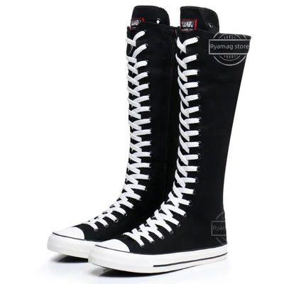 Boots Women Sneakers Canvas Casual High Top Shoes Long | SAMAG