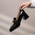 2026 Spring Autumn Fashion New Style Wide Head High Heels Shallow Mouth Women's Single Shoes Coarse Heels Hooded Women's Shoes