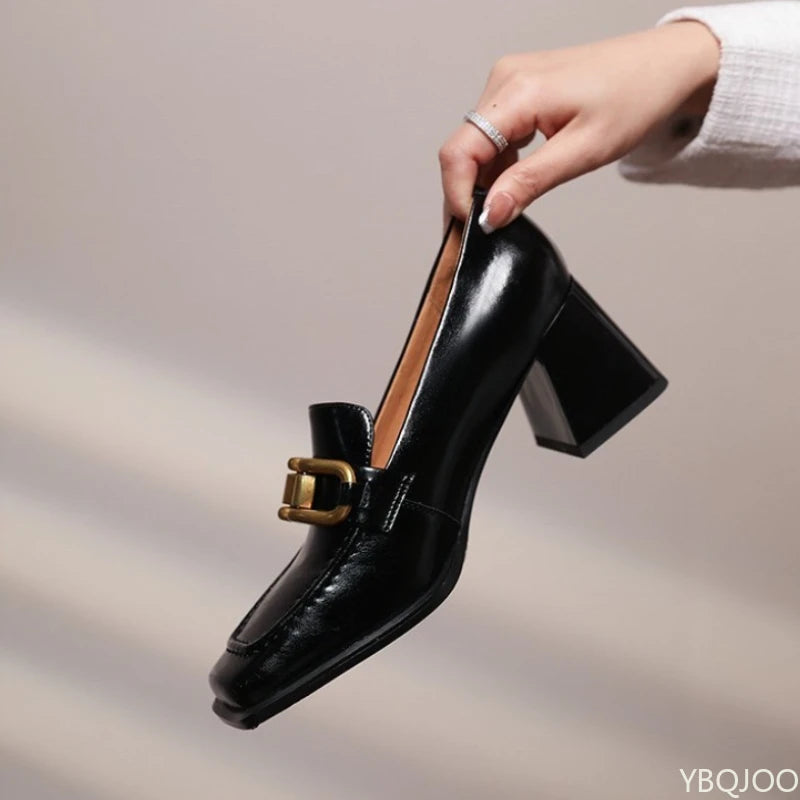 2026 Spring Autumn Fashion New Style Wide Head High Heels Shallow Mouth Women's Single Shoes Coarse Heels Hooded Women's Shoes