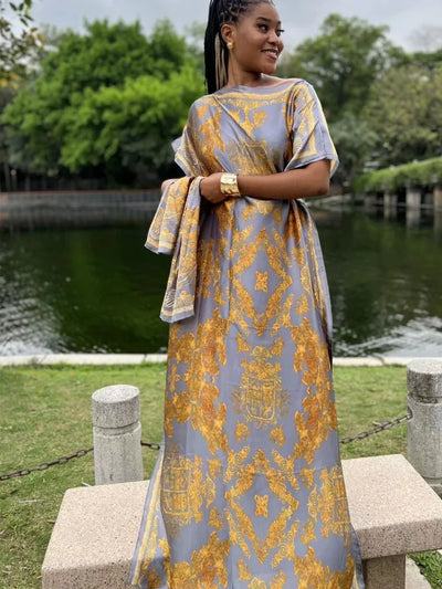 Luxury Soft Muslim Print Abayas Women Short SLeeves | SAMAG