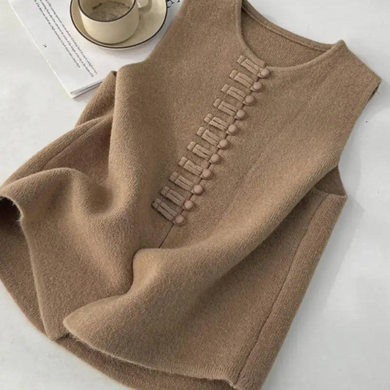 Fashion Cardigan Vest Sleeveless Waistcoat 2025 New Spring O- Neck Solid Button Knitted Women's Clothing Basic Tops