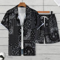 Men's Summer Holiday Suit Retro Textured Printed Border Shirt Short Sleeve Two Piece Breathable Pool - View 13 | SAMAG