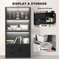 Display Cabinet with Glass Doors, 4-Tier Display Case with 3-Color Lights & Human Body Sensor, Storage Cabinets with 3 Shelves &