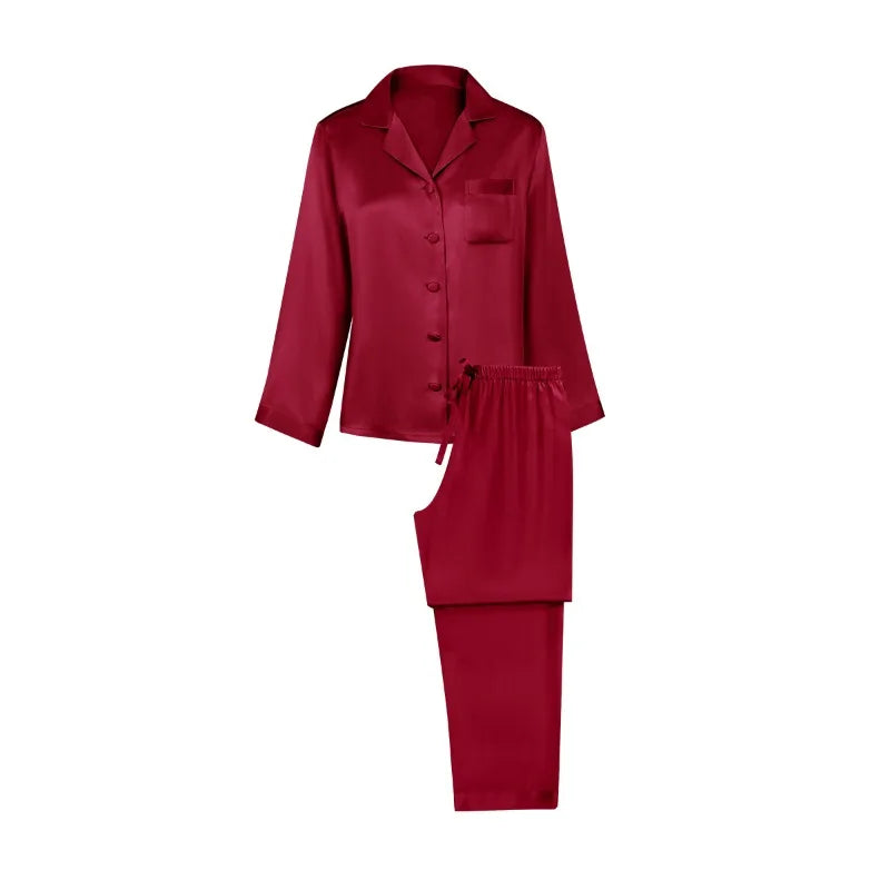 2025 Summer New 100% Mulberry Silk Long-Sleeve Long Pants 2PCS Sets Women's Pajama Set European  American Style Loungewear
