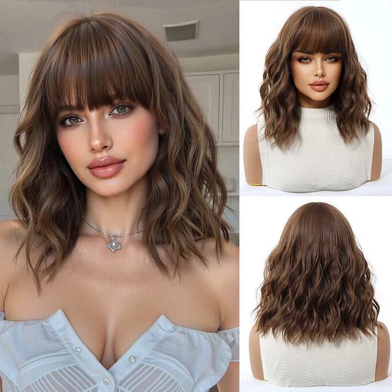 Short Silver Gray Curly Wavy Synthetic Wigs with Bangs for Women Grey Bob Cosplay Party Lolita Natural Hair Wig Heat Resistant