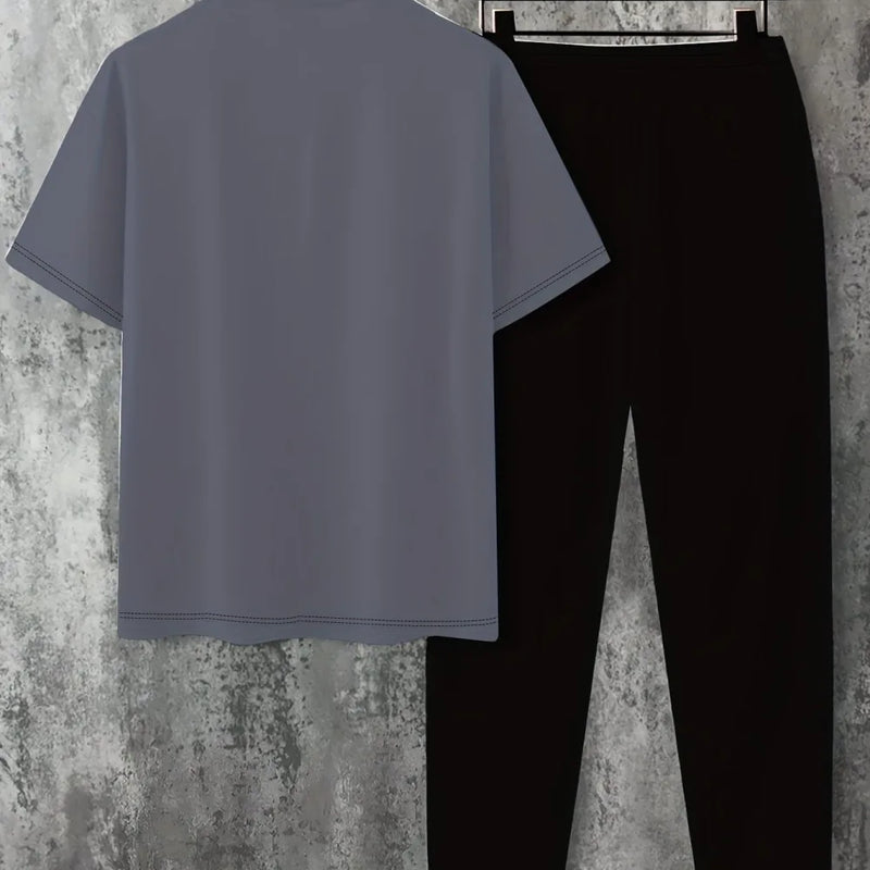 Fashionable summer new men's letter printed round neck breathable T - shirt pants set suitable for outdoor - View 2 | SAMAG