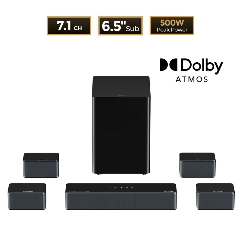 ULTIMEA Poseidon D80 Boom 7.1ch Soundbar with Dolby Atmos, the Upgraded Wireless Subwoofer & 4 Surround Speakers, APP Control