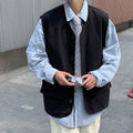Men's Sleeveless Vest Trendy Cardigan Jacket Hong Kong Style Retro Vest Versatile Solid Color Vest