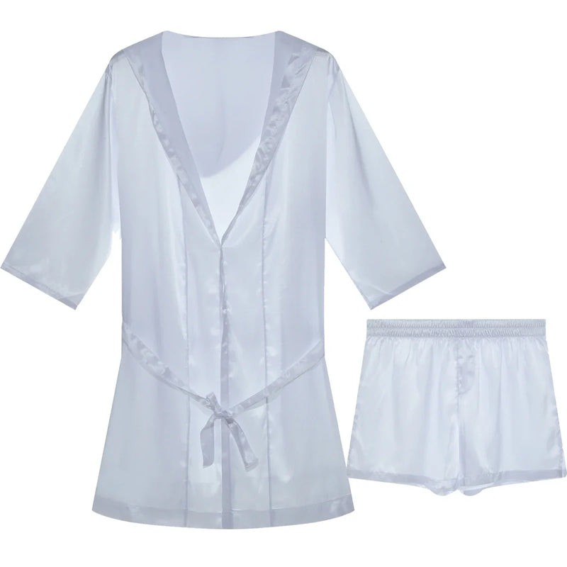 Mens Hooded Bathrobe Shorts Set Pajamas Night Robe Dress Gown Male Silk Satin Nightgown Kimono Bathrobe Sleepwear House Robe Men