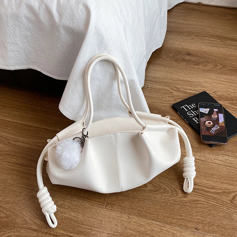 Orange Handbag High Quality Pu Leather Bag Lady Designer Pleated Cloud Bag Fashion Hobo Shoulder Bag Female Dumpling Tote