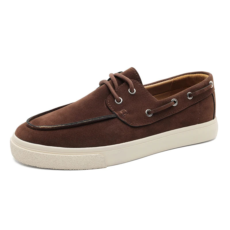 Men's Casual Loafers Shoes Fashion Thick Sole Suede Leather Boat Shoes Non-Slip Breathable Comfortable Slip-On Sneakers for Men