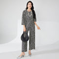 Miyake Fashion Women's Suit 2026 Summer High-end Striped Print Round Neck Loose T-shirt Straight Pants Two-piece Set