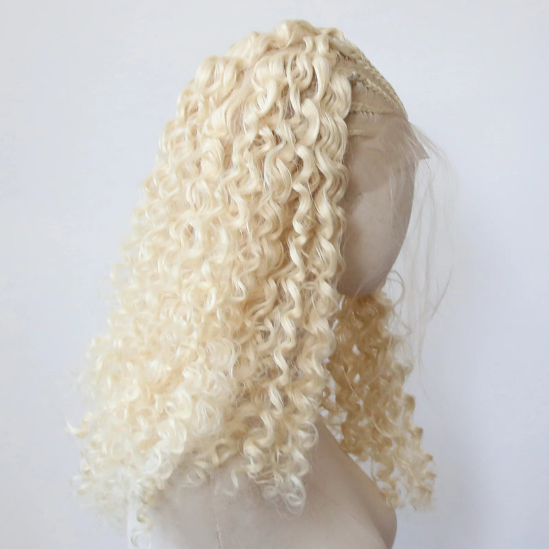 Blonde Black Color Top Braided with Curly End Wig Synthetic Lace Front Wig 13x4inch Long Curly Wig Lace Front Synthetic Wig