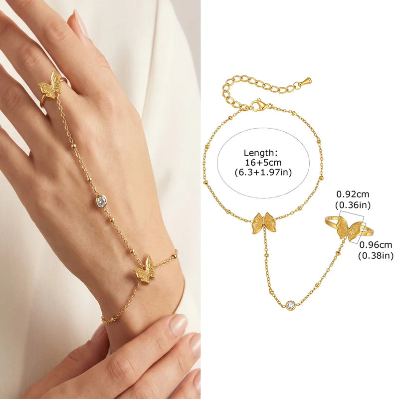 Luxury Minimalist Gold Plated Thin Chain Finger Ring Hand Bracelets for Women, Party Elegant Stainless - Visuel 13 | SAMAG