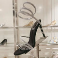 Glitter Crystal Decor High Thin Heels Sandals Women Shiny Snake Shaped Elastic Strap Design Sandalias Summer Party Dress Shoes