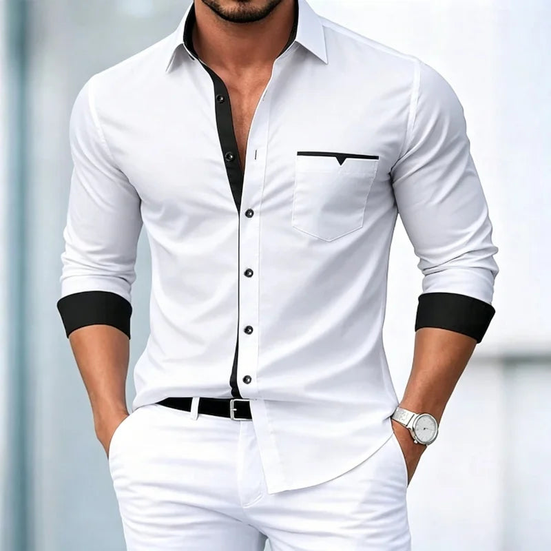 Men's Contrasting Color Trimmed Long Sleeved Formal Shirt | SAMAG