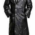 MEN'S GERMAN CLASSIC WW2 MILITARY UNIFORM OFFICER BLACK LEATHER TRENCH COAT mens leather jacket mens jacket