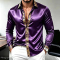 Men's Luxury Satin Silk Shirt Long Sleeve Gold Baroque | SAMAG
