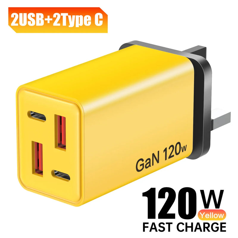 4 Ports 120W USB C Charger Fast Charging EU/US/UK Plug Wall Charger Adapter For iPhone Samsung Xiaomi Huawei Phone Power Charger
