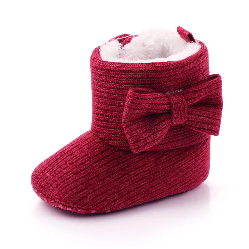 Baby Ankle-covered Boots Cute Bowknot Warm Lining Winter Infant First Walking Shoes for Baby Girls Soft Cotton Sole Baby Likes