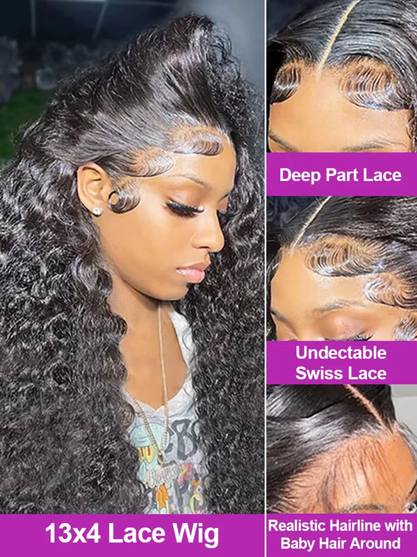 40 46 Inch Deep Wave Lace Frontal Wig 13x4 13x6 Hd Transparent Curly Human Hair Lace Front Wigs For Black Women Water Wave Lace Wigs Pre Plucked Baby Hair 300 High Density Burmese Human Hair