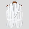 Men Vests Mesh Striped Transparent Sexy Lapel Sleeveless One Button Male Waistcoats Streetwear 2025 Fashion Casual Vests INCERUN