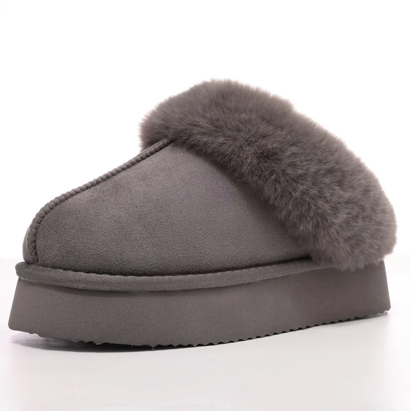 Shevalues Winter Furry Women's Slippers Platform Slippers Fluffy Cozy Warm Indoor Slides Plush Lining Outdoor Women's Slippers